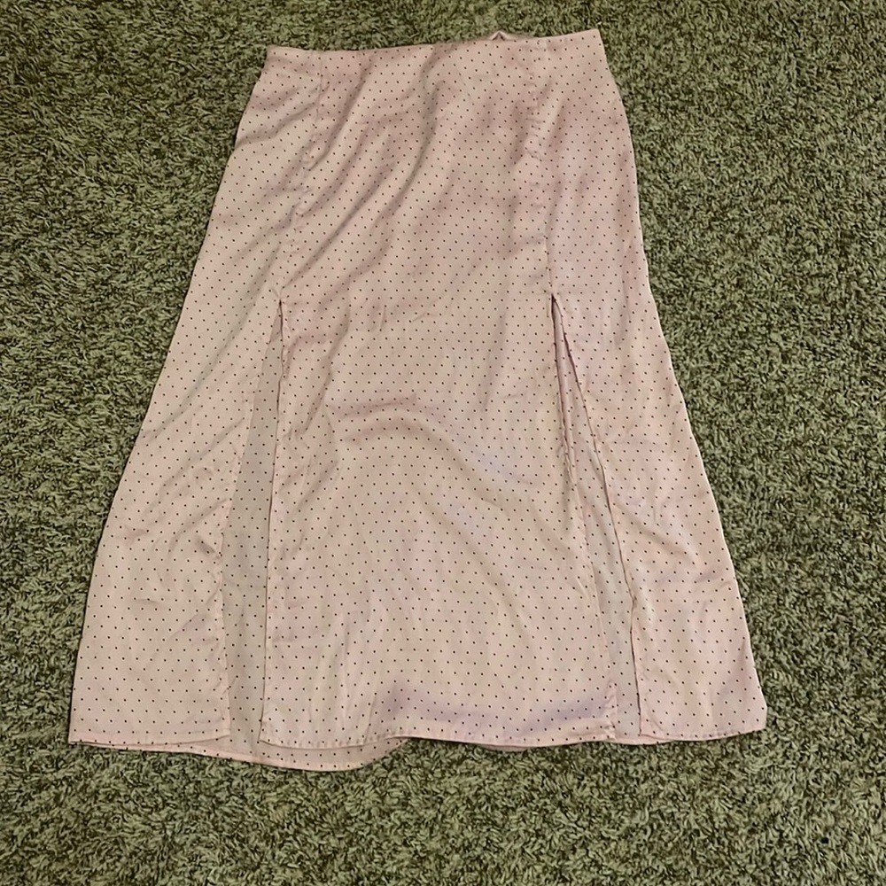 Pink silk polka dot skirt